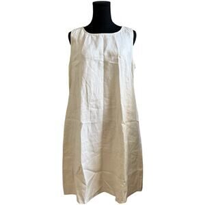 Amazhiyu Sleeveless Shift Dress Tank Linen Side Seam Pockets Cream Beige Medium